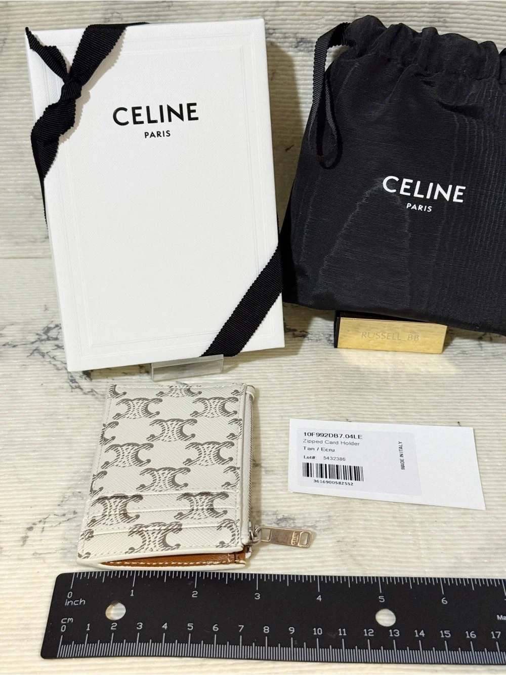 Celine Triomphe Canvas & Leather Zipped Card Holder Wallet
